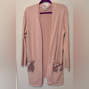 Carolyn Taylor Pink Cardigan with Sequin Pockets